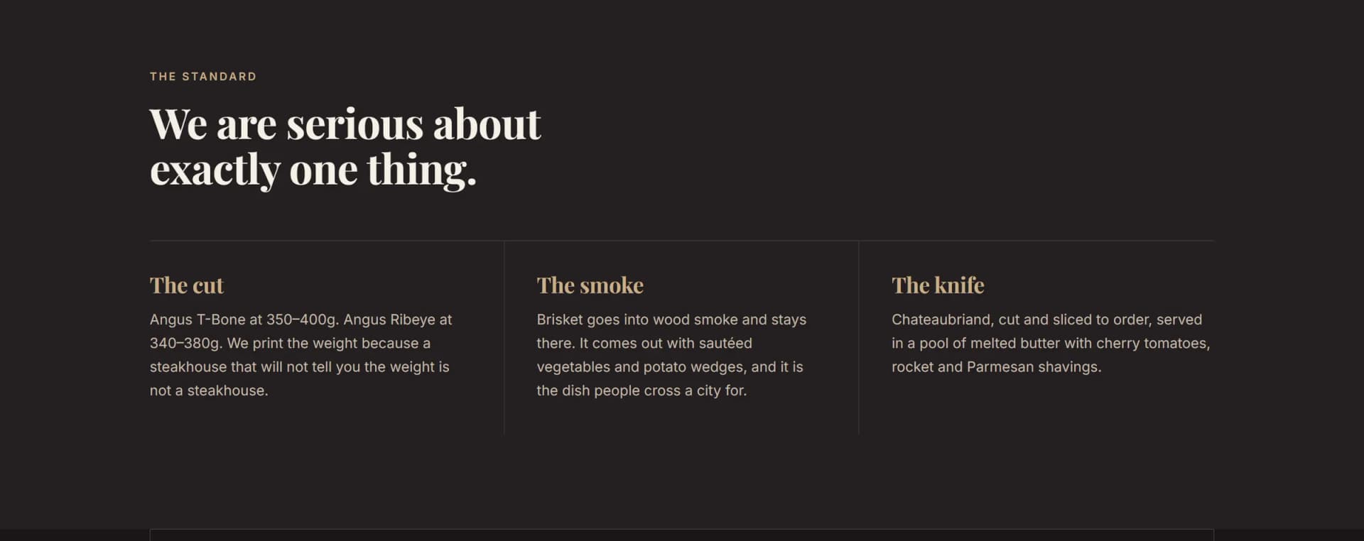 meatthecheese.pk, the section headed We are serious about exactly one thing: the cut, the smoke, the knife
