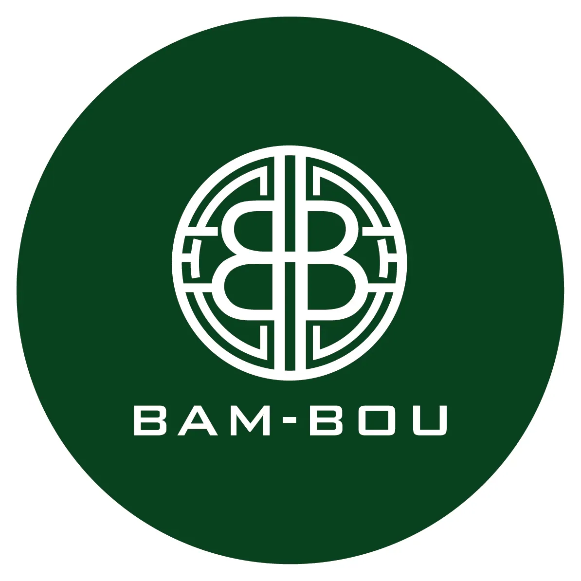 The Bam-Bou logo, a round double-B mark and the name in white on a dark green circle