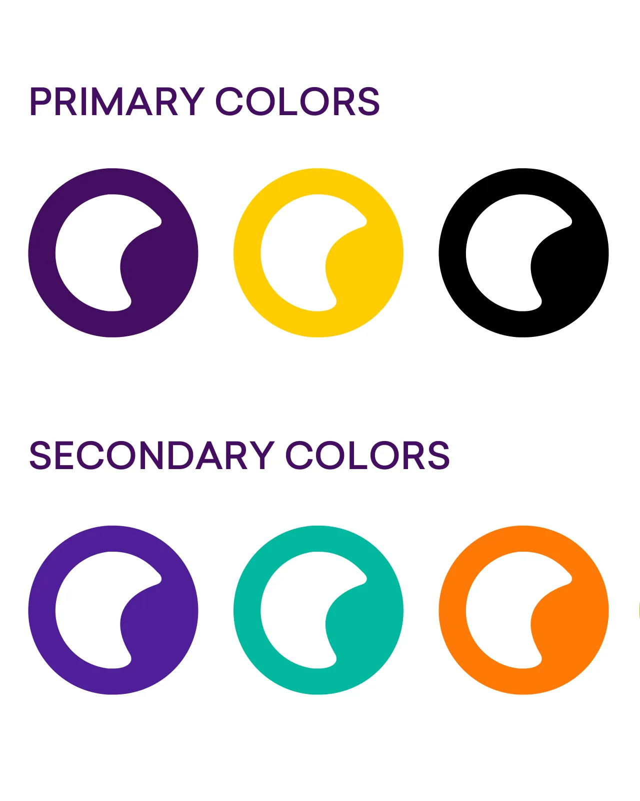 Indigo's circle mark in its primary and secondary colours: purple, yellow, black, teal and orange