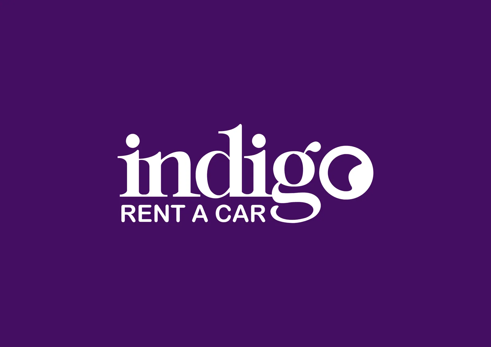 The indigo rent a car wordmark in white on deep purple